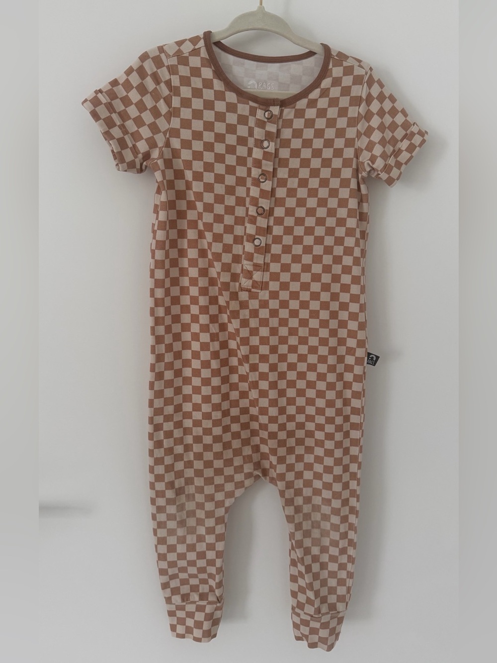 Rags to Raches Brown and Cream Checkered Romper